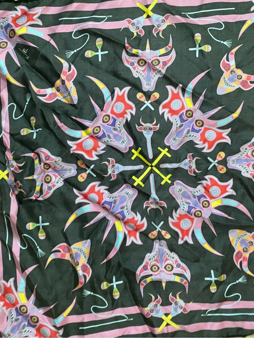 Meridiano 67º Diabladas 100% Real Silk Luxury Foulard Mythical 19” Square Scarf